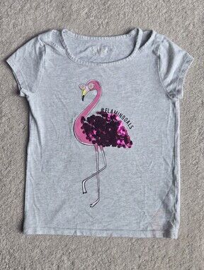The Children's Place Light Gray Tee with Pink Flamingo Sequin Detail